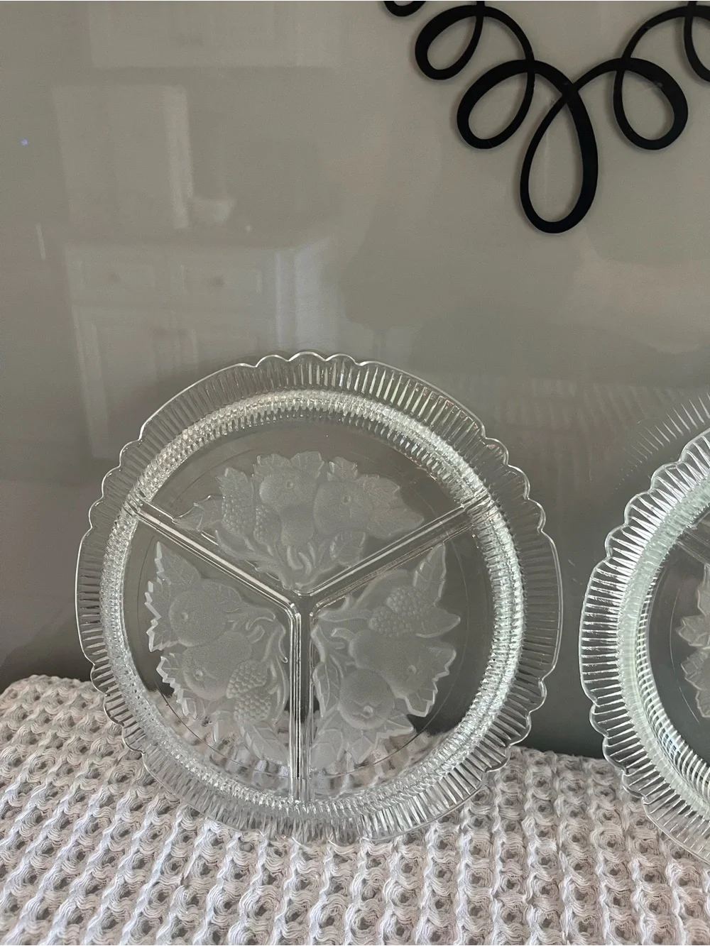 Vintage Imperial Glass Intaglio Fruit 3- Section Relish Dishes - Set of 2 532